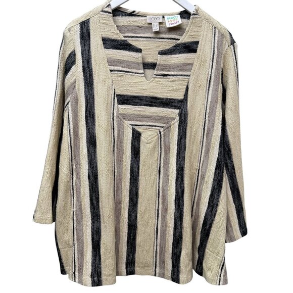 LOGO Lori Goldstein Beach to Street Striped Pullover Plus Size 1X Woven Womens T - Picture 1 of 8